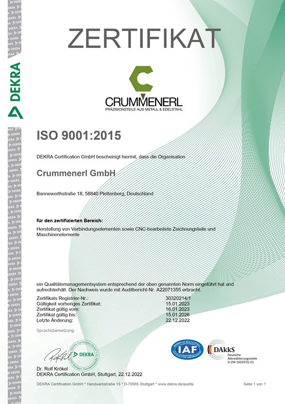Zertifikat ISO 9001:2015