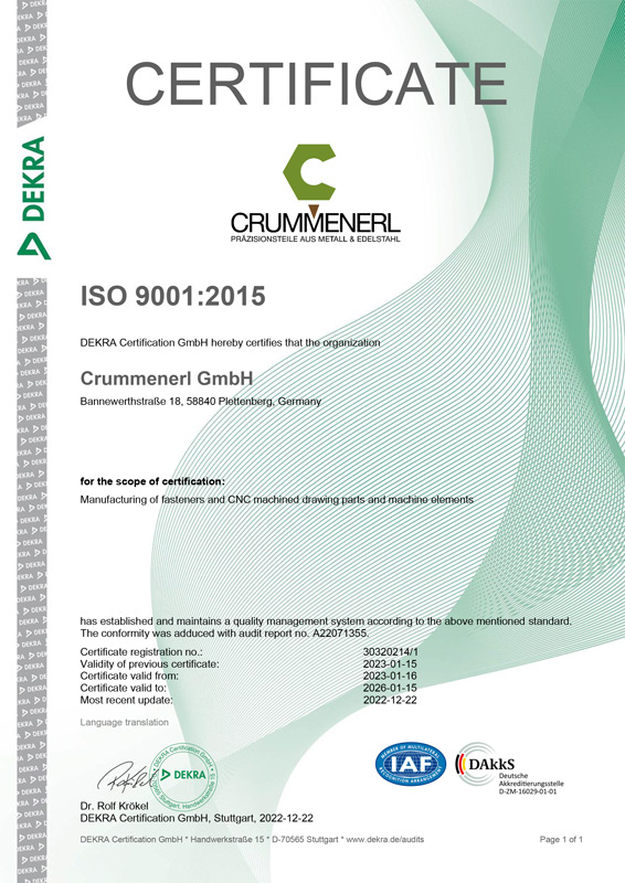 Certificate ISO/TS 22163:2017